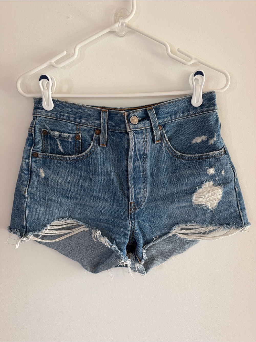 Levi's Blue Distressed Cutoff Denim Shorts